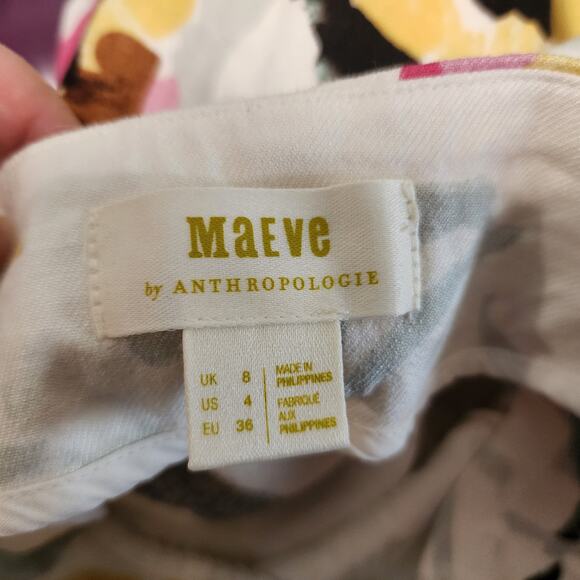 Anthropologie Maeve Wide Leg Floral Pants Colorful Linen Blend Size 4 - Picture 7 of 9